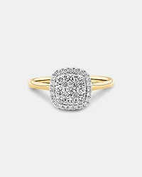 Bague en or jaune 10 K à pavé carré avec halo à diamants totalisant 0,50 ct