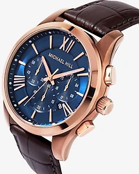 Men's Chronograph Watch in Rose Tone Stainless Steel and Brown Leather