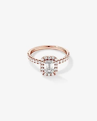 1.78 Carat TW Emerald Cut Laboratory-Grown Diamond Halo Engagement Ring in 14kt Rose Gold