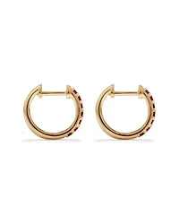 Ruby Huggie Hoop Earrings in 10kt Yellow Gold