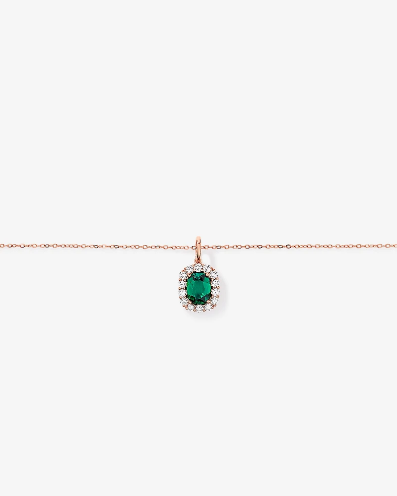 Created Emerald & .50 Carat TW Laboratory-Grown Diamond Halo Ring in 10kt Rose Gold