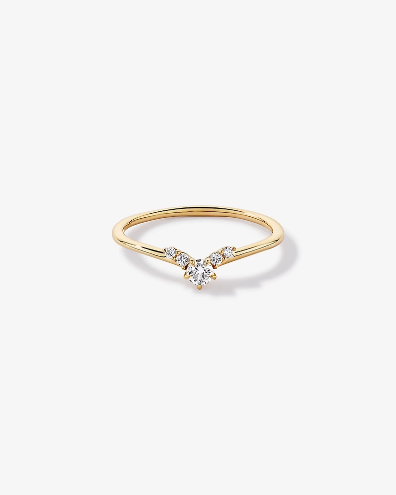 Bague de promesse Chevron en or jaune 10 carats avec diamant rond brillant laboratoire (poids total 0,15 carat)