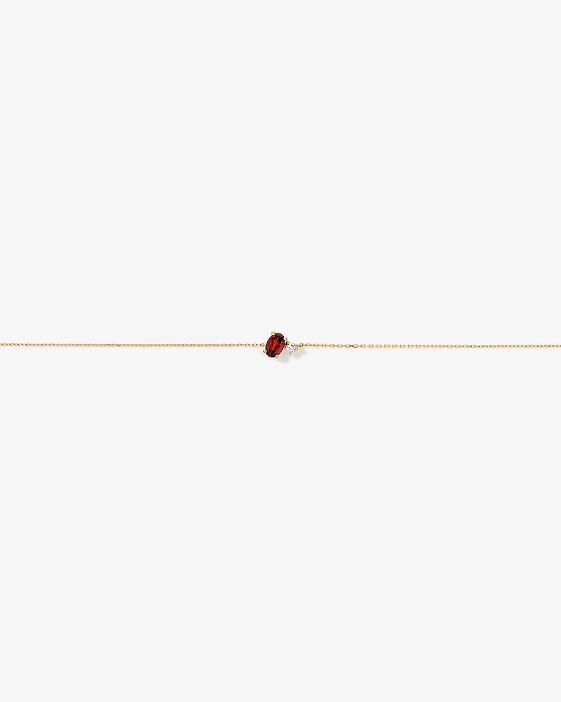 White Sapphire and Oval-Cut Garnet Toi Et Moi Bracelet in 10kt Yellow Gold