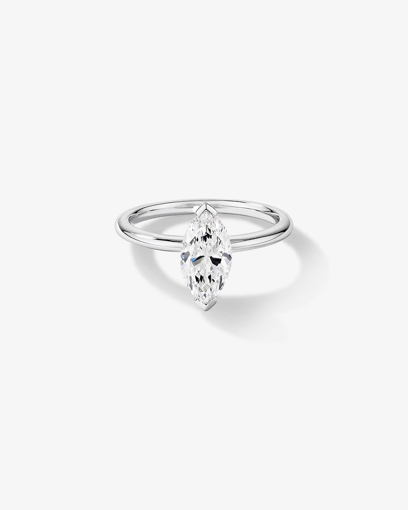Bague de fiançailles en diamant solitaire cultivée laboratoire Marquise 1,25 carats or blanc 14