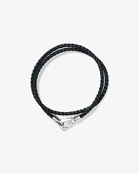 Men's Braided Leather Double Wrap Bracelet in Sterling Silver