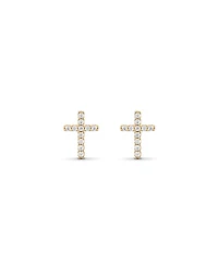 Cubic Zirconia Cross Stud Earrings in 10kt Yellow Gold