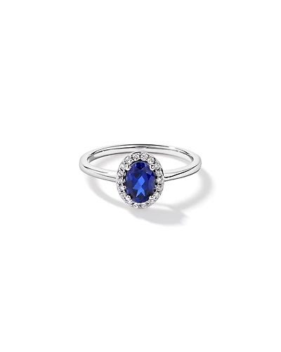 Created Sapphire & 0.10 Carat TW Laboratory-Grown Diamond Halo Ring 10kt White Gold