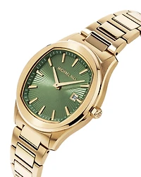 Quartz Watch in Gold Tone with Sunray-Patterned Green Dial