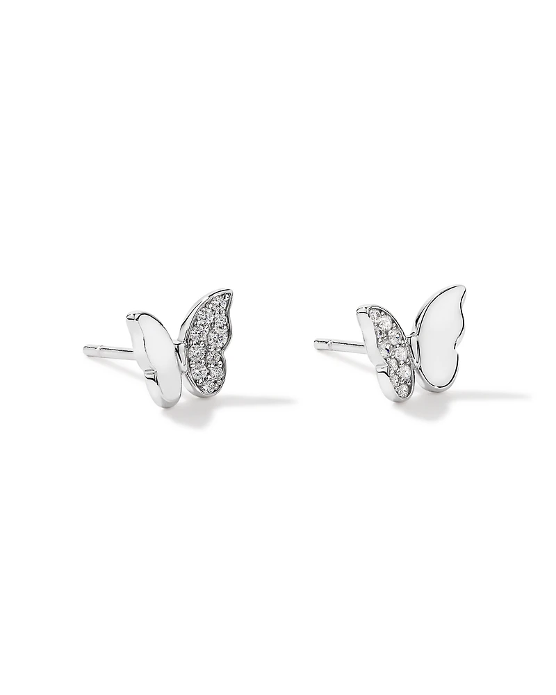Butterfly Stud Earrings with Cubic Zirconia in Sterling Silver