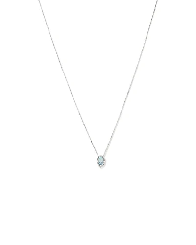 Oval Cut Blue Aquamarine Gemstone and 0.19 Carat TW Diamond Halo Pendant Necklace in 10kt White Gold
