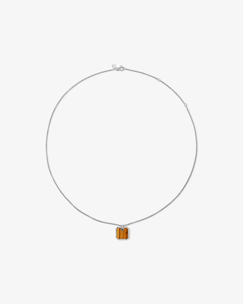 Tiger’s Eye Square Pendant Necklace in Sterling Silver