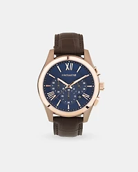 Men's Chronograph Watch in Brown Tone Stainless Steel and Brown Leather