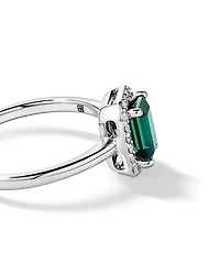 Created Emerald & 0.10TW Laboratory-Grown Diamond Halo Ring 10kt Yellow Gold and Rhodium