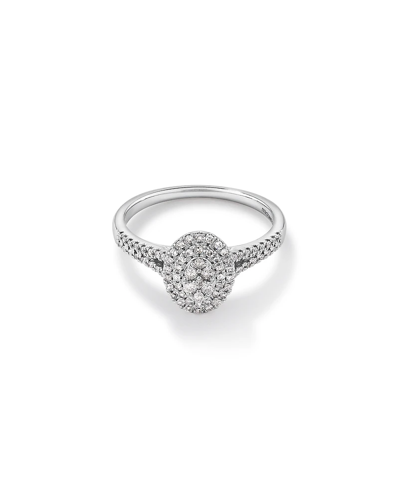 0.30 Carat TW Oval Shaped Cluster Halo Diamond Ring in 10kt White Gold