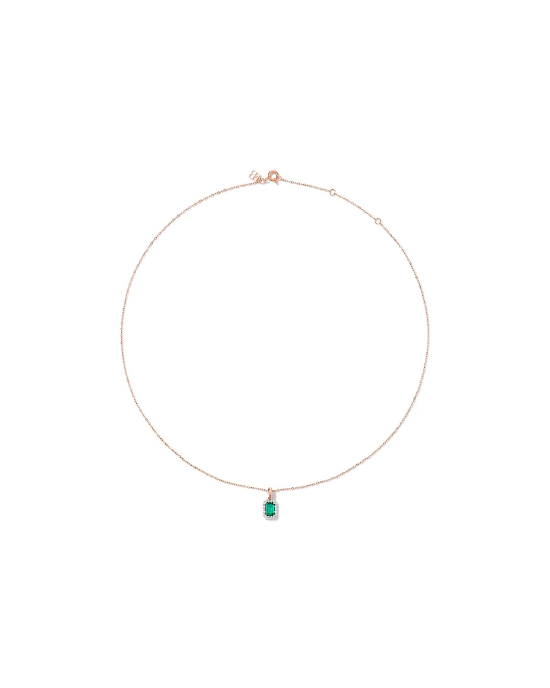 Created Emerald & 0.10 Carat TW Laboratory-Grown Diamond Halo Ring in 10kt Rose Gold and Rhodium