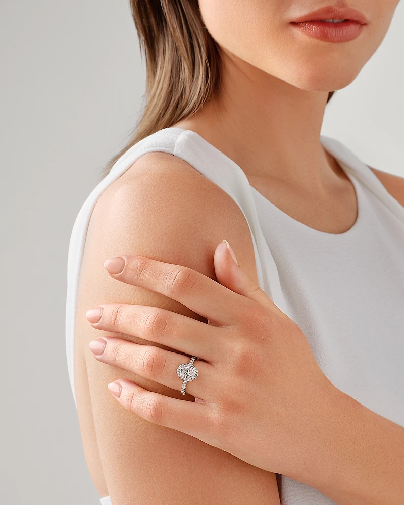 1.78 Carat TW Oval Laboratory-Grown Diamond Halo Engagement Ring 14kt Gold