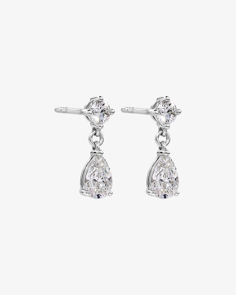 LAB. Drop Earrings with 1.00 Carat TW Pear and Round Brilliant Laboratory-Grown Diamonds in 10kt White Gold