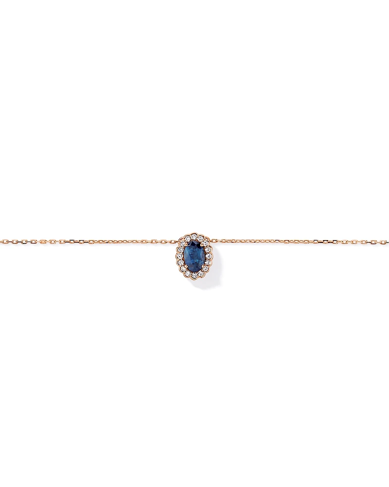 Australian Sapphire & 0.09 Carat TW Diamond Halo Necklace in 10kt White Gold