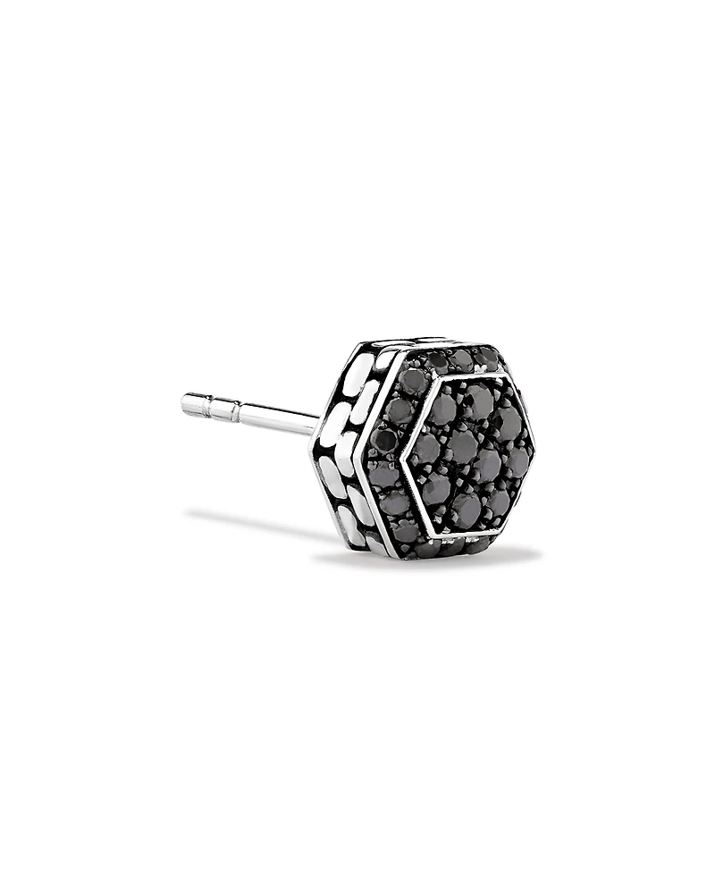 Boucle d'oreille pour homme en argent sterling oxydé, en forme d'hexagone, avec un groupe de diamants noirs totalisant 0,23 carat TW.