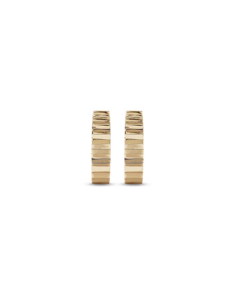 Ribbed Huggie Hoop Earrings 10kt Yellow Gold