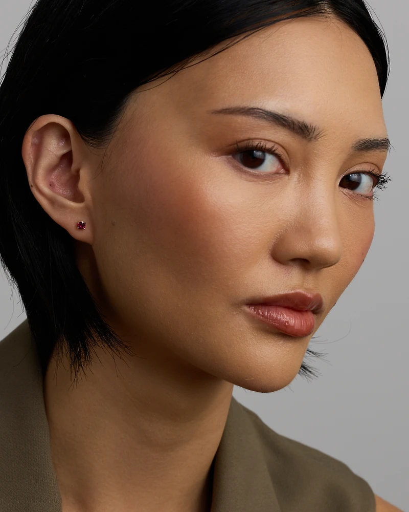 Stud Earrings with Red Created Ruby in 10kt Yellow Gold