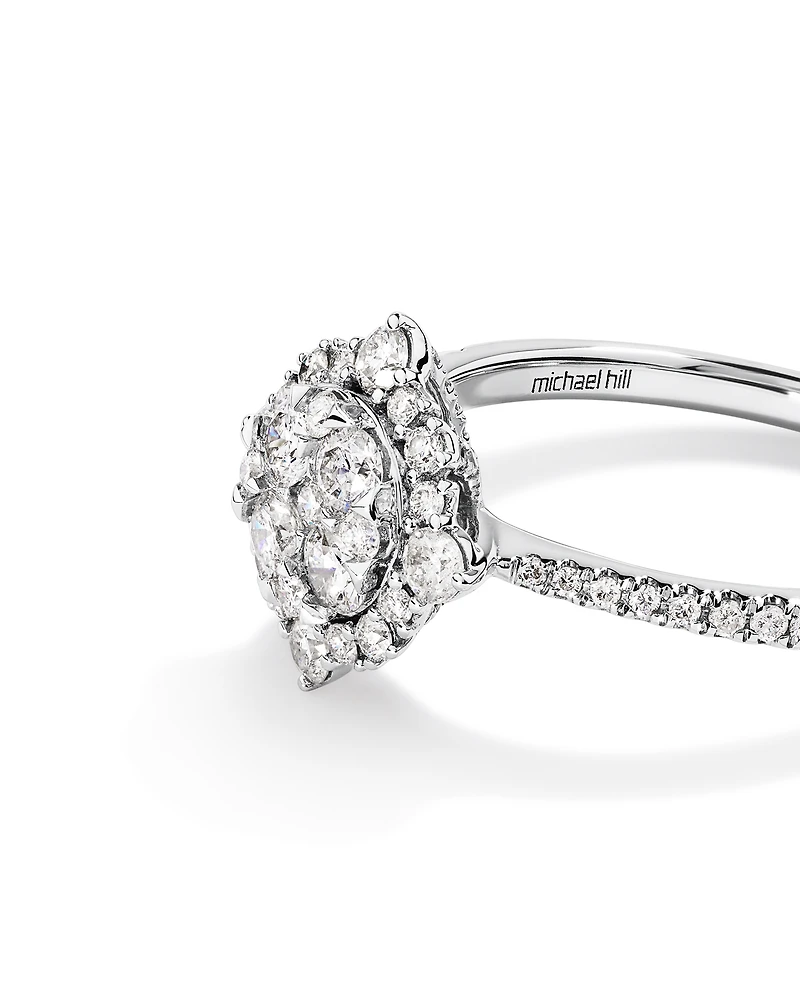 Halo Engagement Ring with .79TW of Diamonds in 14k White Gold