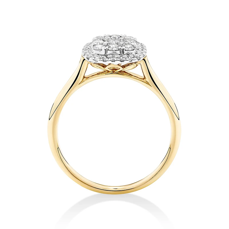 Square Cluster Halo Ring with 0.50kt TW of Diamonds in 10kt Yellow Gold
