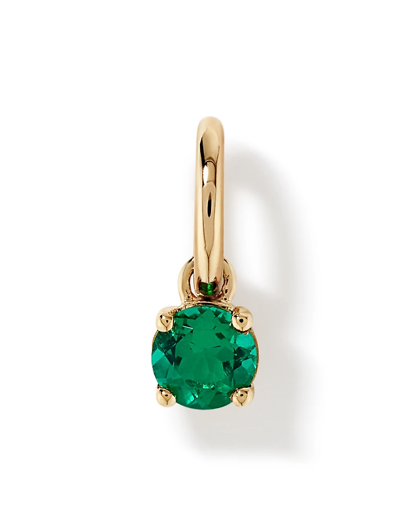 Round Created Green Emerald Birthstone Pendant in 10kt Yellow Gold
