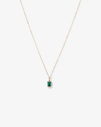 Emerald Cut Green Created Emerald Gemstone and  Diamond Halo Pendant with Chain in 10kt Yellow Gold