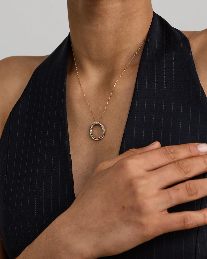 0.11 Carat TW Diamond Triple Circle Crossover Pendant Necklace in Sterling Silver & 10kt Yellow Gold
