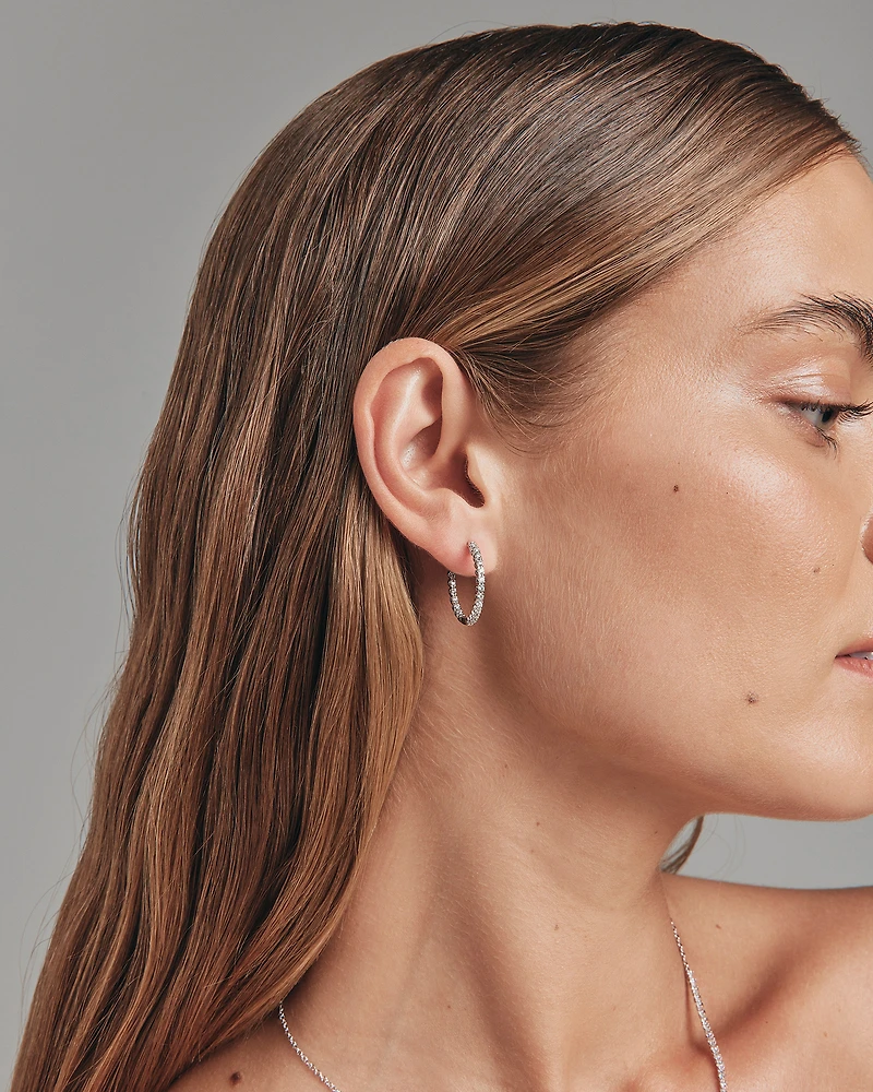 Carat TW Laboratory-Grown Diamond Hoop Earrings Set in 10kt White Gold