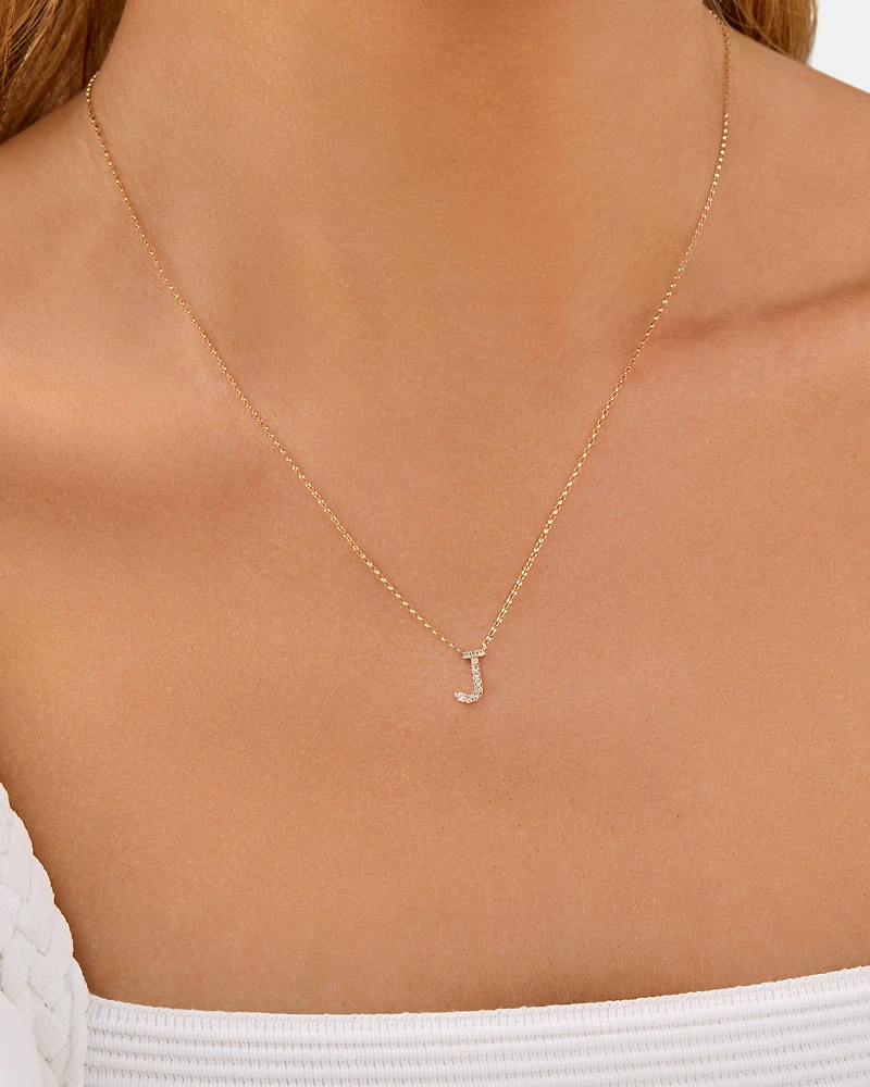 "J" Initial Necklace with 0.10 Carat TW of Diamonds in 10kt Yellow Gold