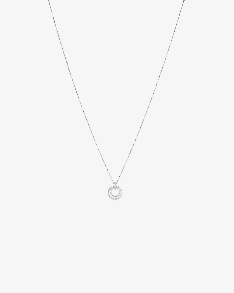 Fine Double Circle Diamond Pendant in Sterling Silver