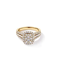 1.25 Carat TW Round Brilliant and Baguette Cluster Diamond Ring 14kt Yellow Gold