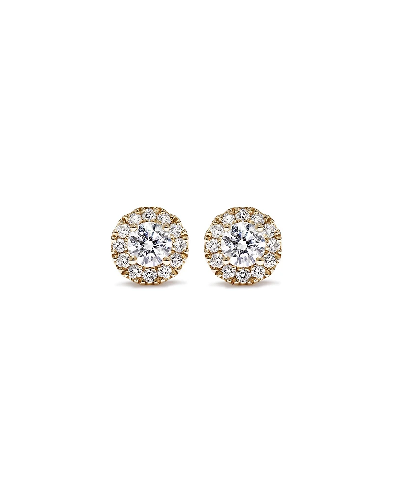 Boucles d’oreilles rondes TW Brilliant Brilliant Diamond Halo Stud de 0,50 carat en or jaune 10kt