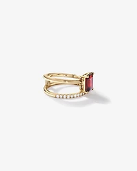 Emerald Cut Garnet with 0.25 Carat TW of Diamonds Double Band Ring in 10kt Yellow Gold