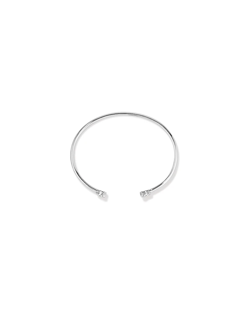 Pavé Set Cubic Zirconia Puff Heart Open Cuff Bangle in Sterling Silver