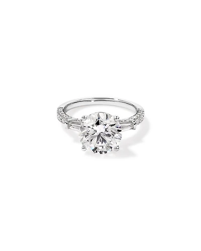 Bague de fiançailles en diamant ronde Brilliant & Baguette cultivée laboratoire 4,59 carats TW or blanc 18