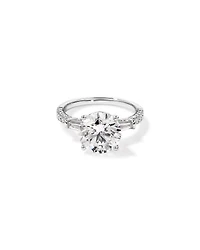 Bague de fiançailles en diamant ronde Brilliant & Baguette cultivée laboratoire 4,59 carats TW or blanc 18