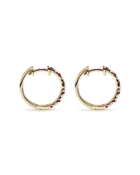 0.22 Carat TW Diamond and Created Ruby Huggie Hoop Earrings in 10kt Yellow Gold