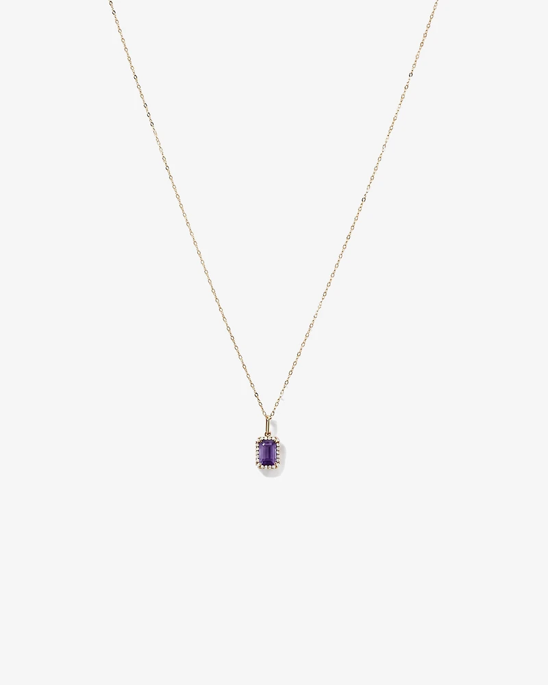 Emerald Cut Amethyst and Diamond Halo Pendant with Chain in 10kt Yellow Gold