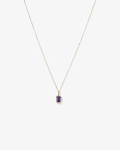 Emerald Cut Amethyst and Diamond Halo Pendant with Chain in 10kt Yellow Gold
