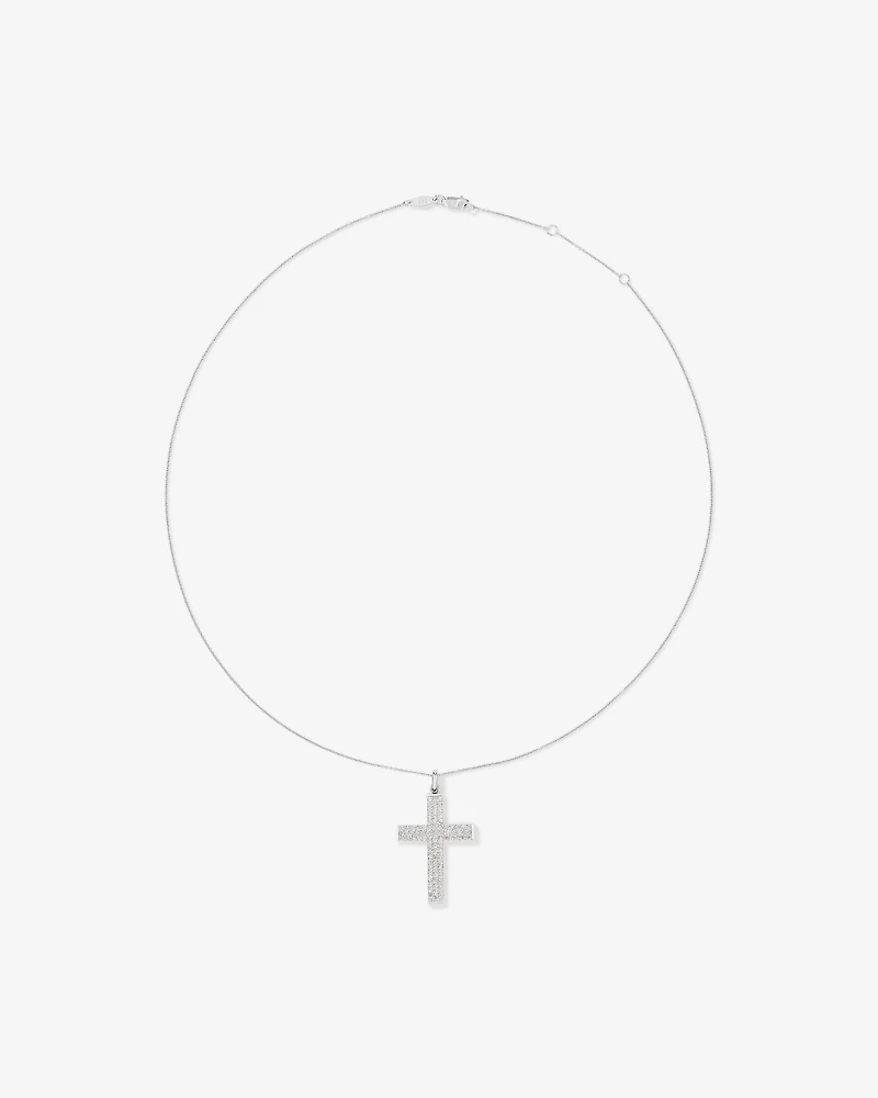 Cubic Zirconia Puff Cross Pendant Necklace in Sterling Silver