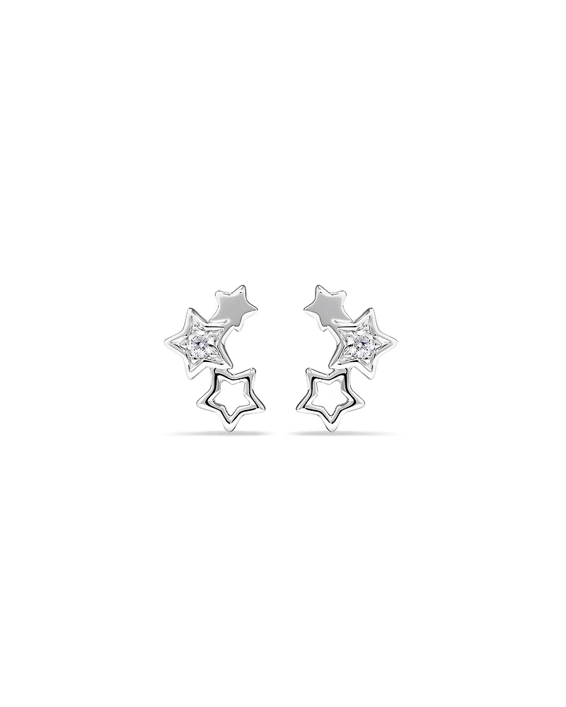 Star Trio Stud Earrings with Cubic Zirconia in Sterling Silver