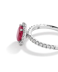 Bague Halo en Pierre Précieuse Rubis Rouge Taille Ovale et 0,60 Carat TW Diamant en Or Blanc 14 kt