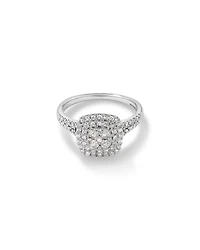 Bague halo de diamants taille coussin de 0,65 carat en or blanc 10 kt