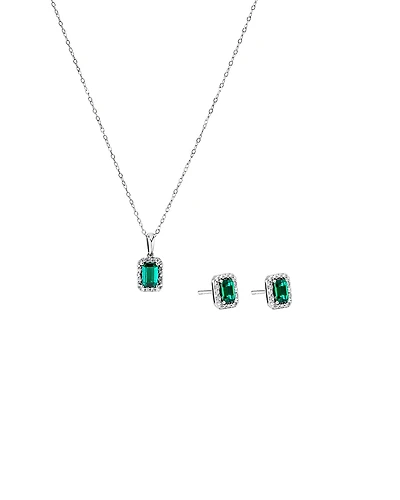 Created Emerald & 0.10 Carat TW Laboratory-Grown Diamond Halo Ring in 10kt White Gold