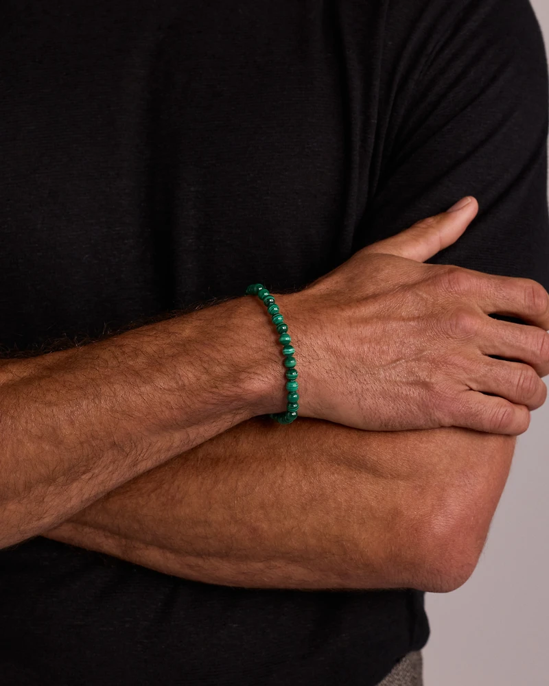 21cm Malachite Bead Bracelet in Sterling Silver
