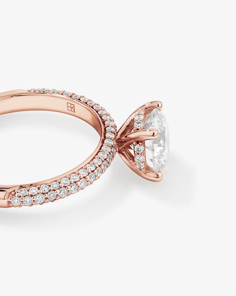 1.95 Carat TW Round Brilliant Laboratory-Grown Diamond Solitaire Side Accent Engagement Ring in 14kt Rose Gold