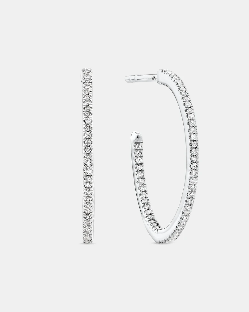 0.15 Carat TW Fine Diamond Hoop Earrings 10kt White Gold